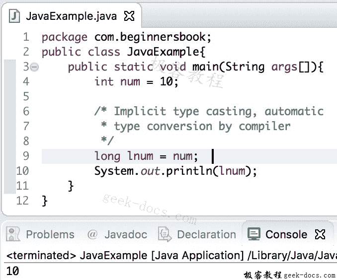 Java 实例 int到long的转换