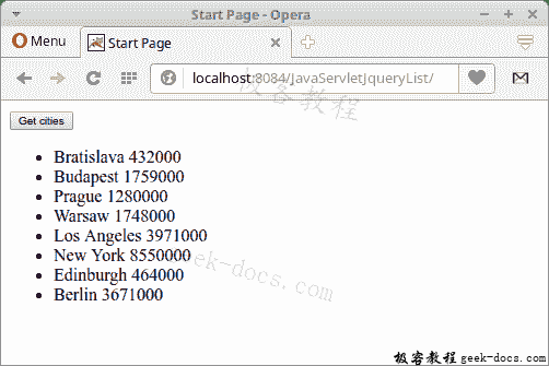 Java Servlet JQuery 列表